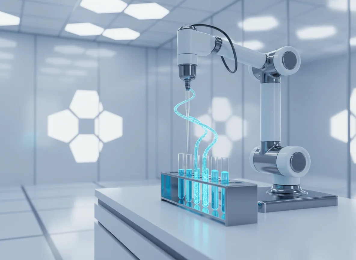 Laboratory glassware arranged under bright studio lighting.